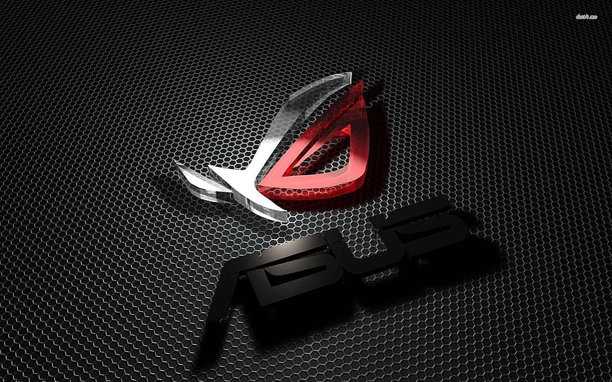 ASUS ROG Gaming Logo on Black Hexagonal Mesh Background HD wallpaper