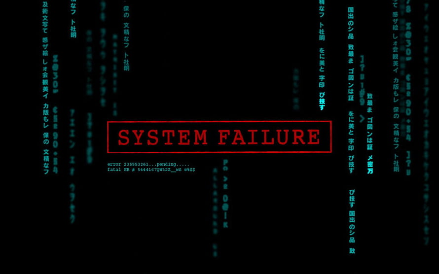 System Failure Digital Glitch Art with Matrix Code Rain and Red Error Text HD wallpaper