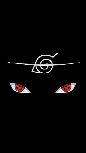 Itachi Uchiha Sharingan Eyes and Headband on Black Background HD phone wallpaper