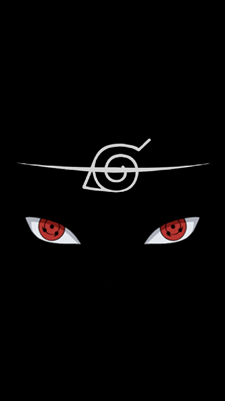 Itachi Uchiha Sharingan Eyes and Headband on Black Background HD phone wallpaper