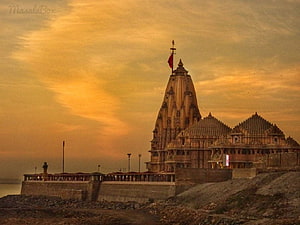Somnath Temple Silhouette Against Golden Sunset Sky HD wallpaper