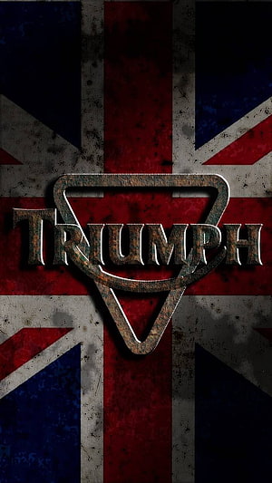 Triumph Motorcycle Logo on Grunge Union Jack Flag Background HD phone wallpaper