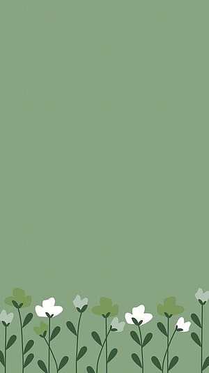 Minimalist Green Spring Floral Illustration with White Wildflowers and Soft Sage Background HD phone wallpaper
