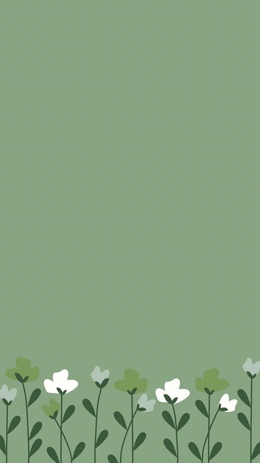 Minimalist Green Spring Floral Illustration with White Wildflowers and Soft Sage Background HD phone wallpaper