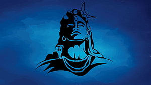 Lord Shiva Mahakal Silhouette Portrait With Crescent Moon And Blue Background HD wallpaper