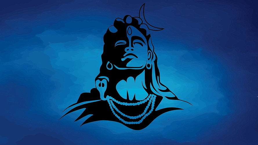 Lord Shiva Mahakal Silhouette Portrait With Crescent Moon And Blue Background HD wallpaper