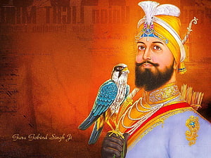 Guru Gobind Singh Ji Portrait with Falcon and Traditional Turban HD wallpaper