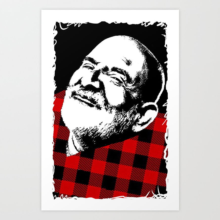 Neem Karoli Baba High Contrast Portrait Art Print with Red Plaid Pattern HD phone wallpaper