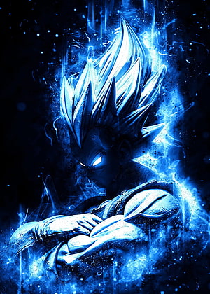 Vegeta Blue Soul Anime Poster with Electric Blue Aura and Spiky Hair HD phone wallpaper