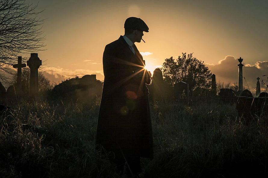 Peaky Blinders Silhouette in a Misty Cemetery at Golden Hour HD wallpaper