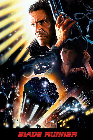 Blade Runner 1982 Movie Poster Featuring Harrison Ford and Rutger Hauer in Cyberpunk Cityscape HD phone wallpaper