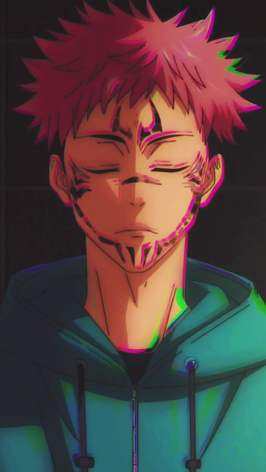 Sukuna from Jujutsu Kaisen Anime Portrait with Glitch Art Effect HD phone wallpaper