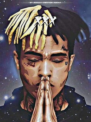 XXXTentacion Digital Art Portrait With Praying Hands And Starry Background HD phone wallpaper