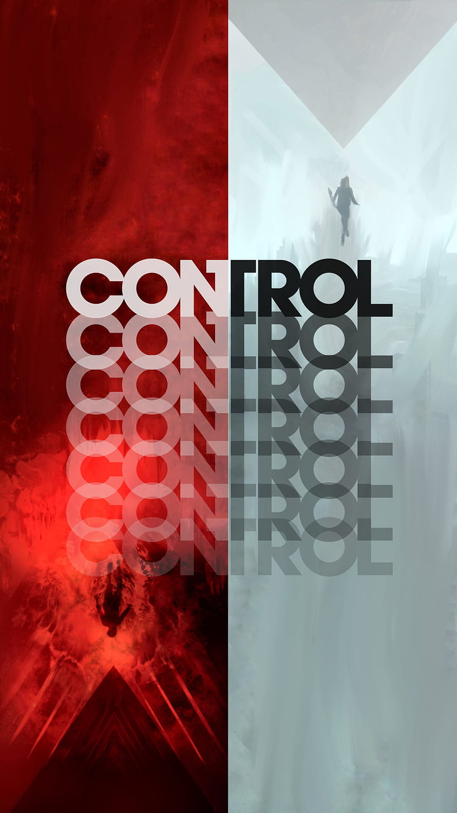 Control Video Game Poster Art with Split Red and White Duality Design HD phone wallpaper