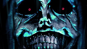 Solo Leveling Statue of God Glowing Blue Skull with Red Eyes HD wallpaper