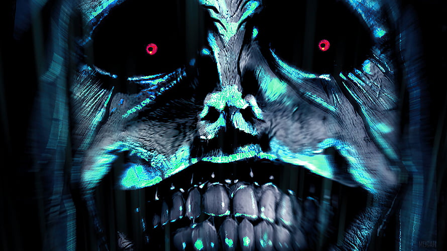 Solo Leveling Statue of God Glowing Blue Skull with Red Eyes HD wallpaper