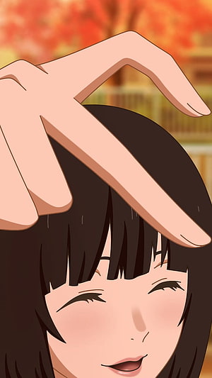 Anime Girl With Closed Eyes And Blushing Face Under A Hand Gesture HD phone wallpaper