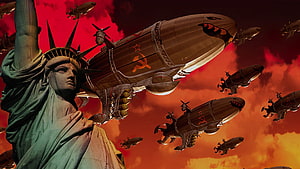 Command & Conquer Red Alert 2 Soviet Airship Assault Over Statue of Liberty HD wallpaper