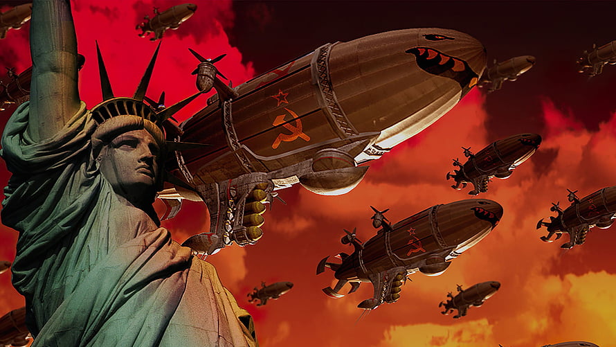 Command & Conquer Red Alert 2 Soviet Airship Assault Over Statue of Liberty HD wallpaper