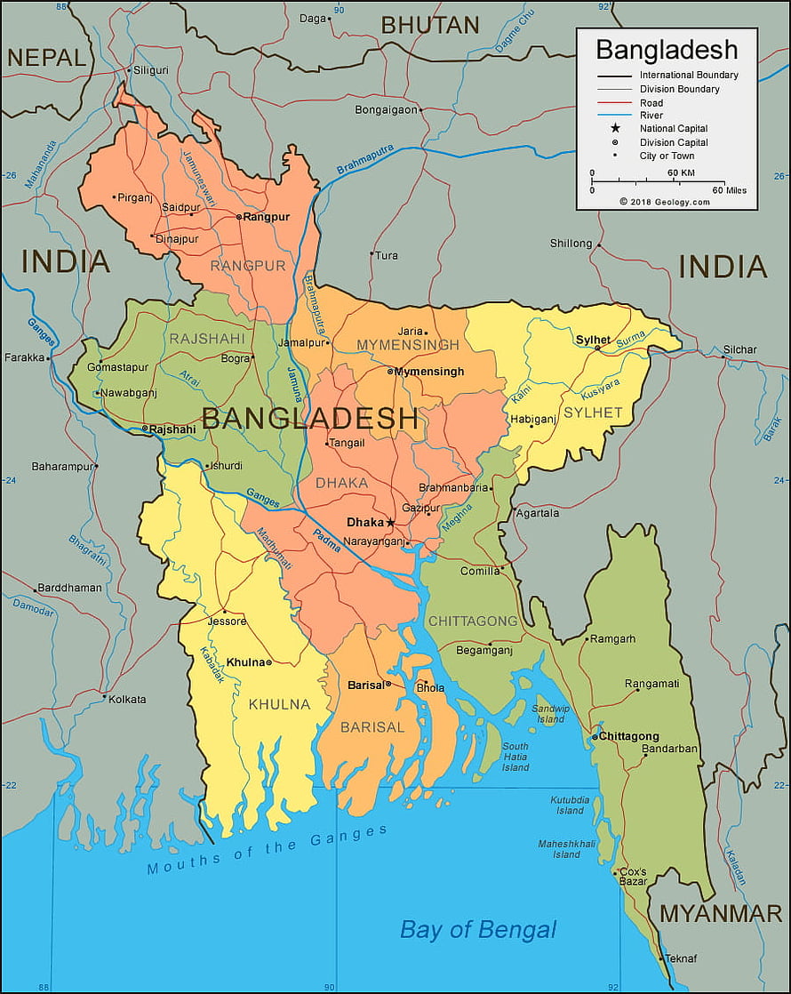Detailed Political Map of Bangladesh Showing Divisions, Cities, and Rivers HD phone wallpaper