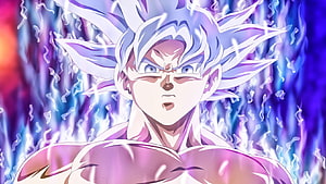 Goku Mastered Ultra Instinct Anime Character with Silver Hair and Energy Aura HD wallpaper