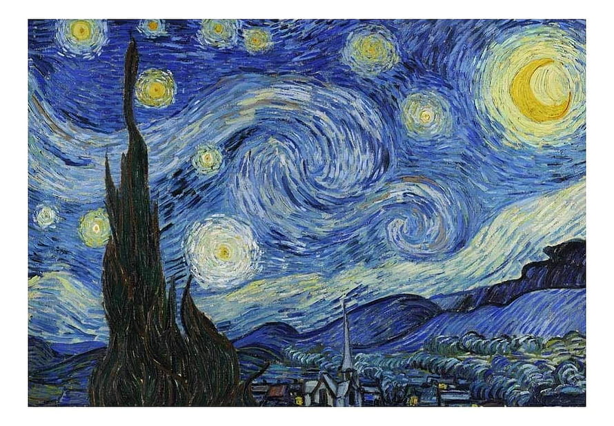 Vincent Van Gogh The Starry Night Oil Painting with Swirling Sky and Cypress Tree HD wallpaper