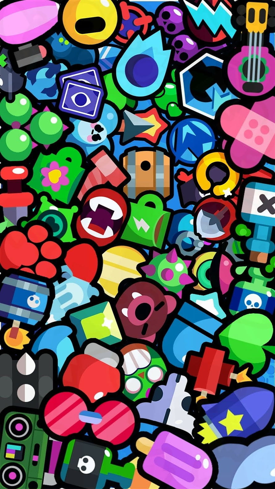 Brawl Stars Character Icons and Game Items Collage Wallpaper HD phone wallpaper