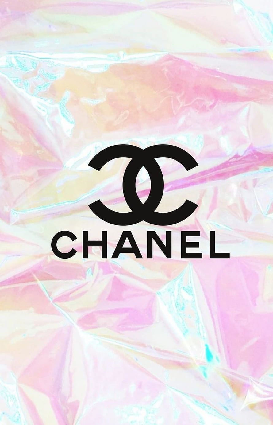 Chanel Logo on Iridescent Pink Holographic Foil Background HD phone wallpaper