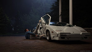 The Wolf of Wall Street Movie Scene with White Lamborghini Countach at Night HD wallpaper