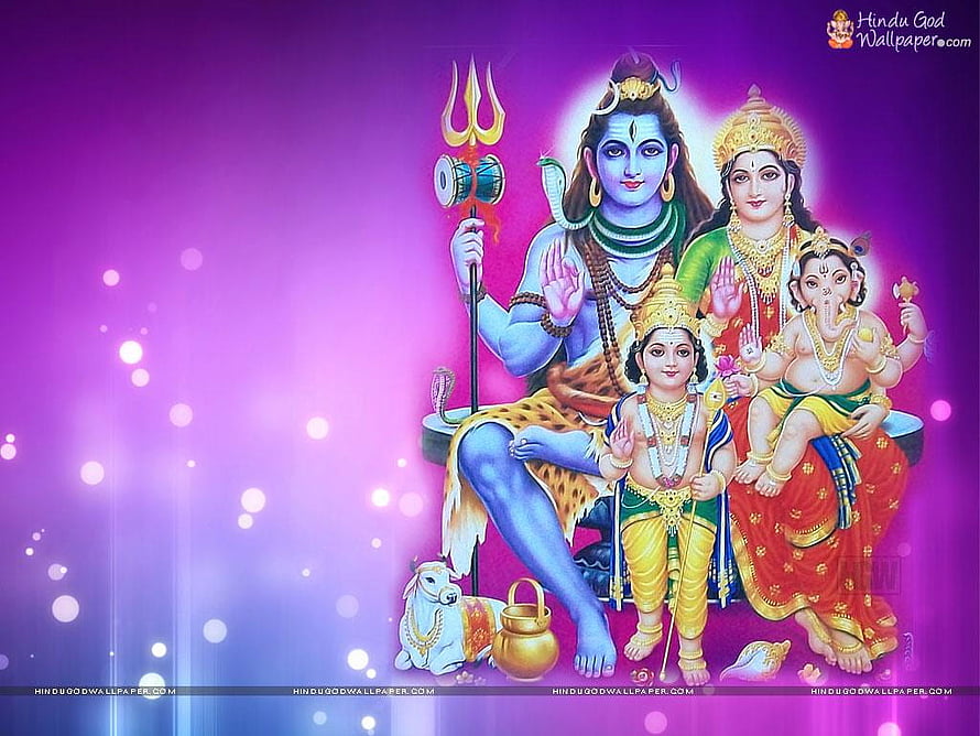 Shiva Parvati Ganesh Kartikeya Hindu Deity Family Portrait HD wallpaper