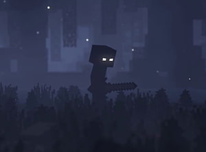 Herobrine Holding a Sword in a Dark Minecraft Forest at Night HD wallpaper
