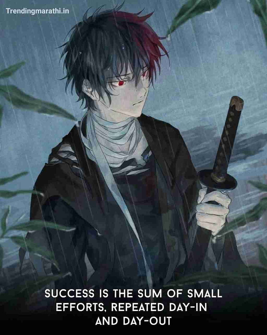 Anime warrior with red eyes holding a katana in the rain with bamboo leaves HD phone wallpaper
