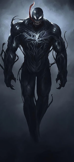 Venom Symbiote Character Art with Dark Tendrils and Menacing Grin HD phone wallpaper