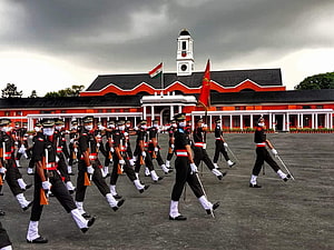 Indian Military Academy Passing Out Parade with Cadets Marching in Formation HD wallpaper