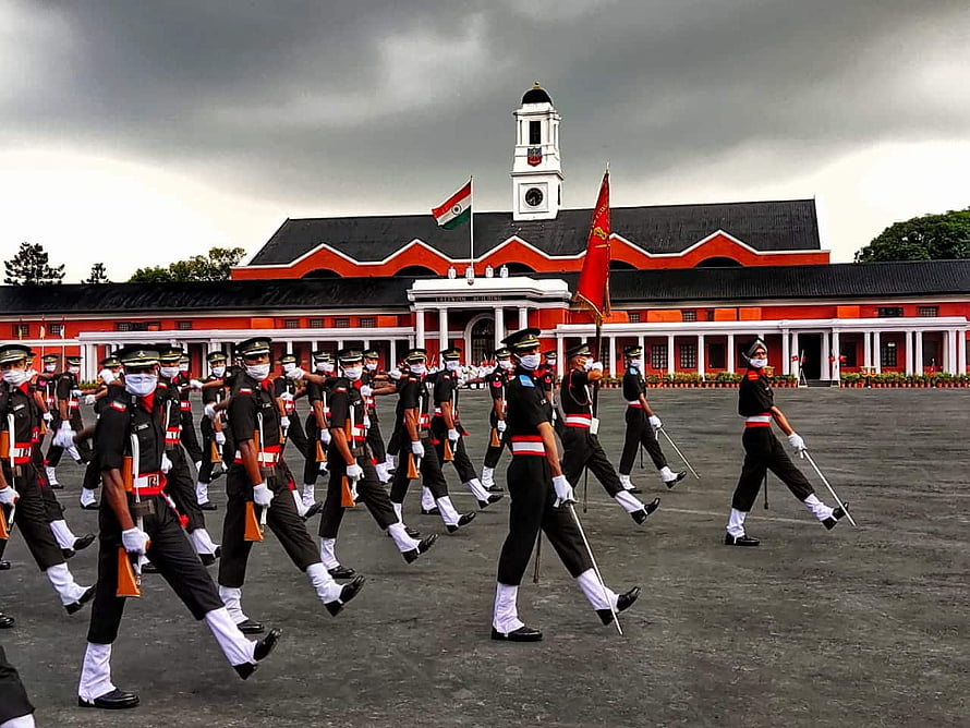 Indian Military Academy Passing Out Parade with Cadets Marching in Formation HD wallpaper