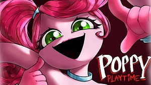 Poppy Playtime Character Artwork with Pink Hair and Green Eyes HD wallpaper