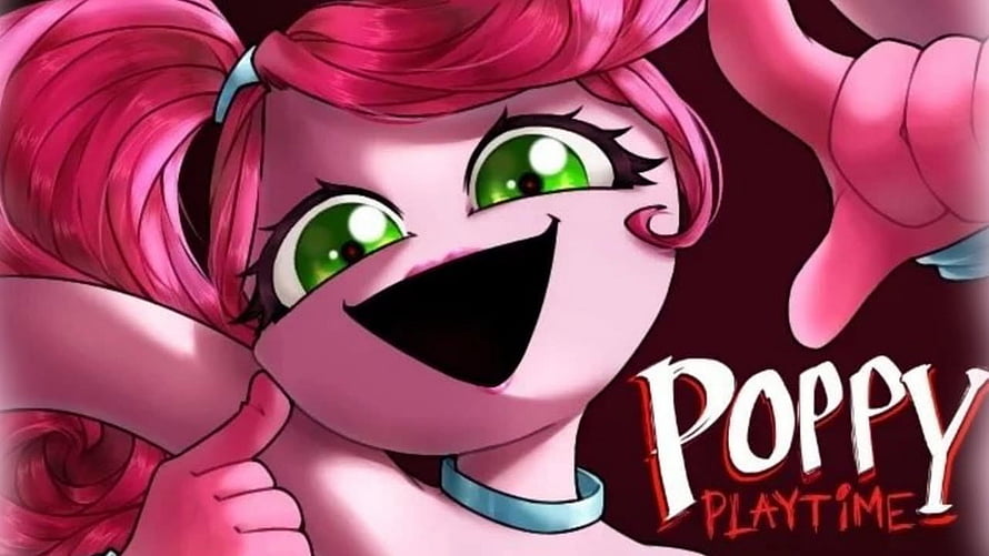 Poppy Playtime Character Artwork with Pink Hair and Green Eyes HD wallpaper