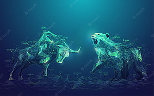 Low Poly Bull And Bear Market Concept With Financial Data Overlay HD wallpaper