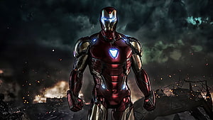 Iron Man Mark 85 Armor Standing in a Dark Battlefield with Glowing Arc Reactor, 1 Iron man endgame & Backgrounds, iron man for laptop HD wallpaper