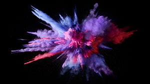 Vibrant multicolored powder explosion frozen in mid-air against a dark background HD wallpaper