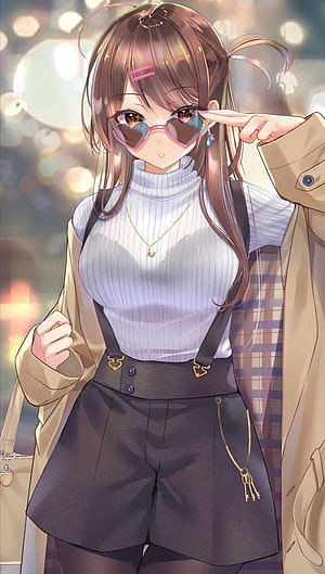 Chizuru Mizuhara from Rent a Girlfriend in Heart-Shaped Sunglasses and Casual Streetwear HD phone wallpaper