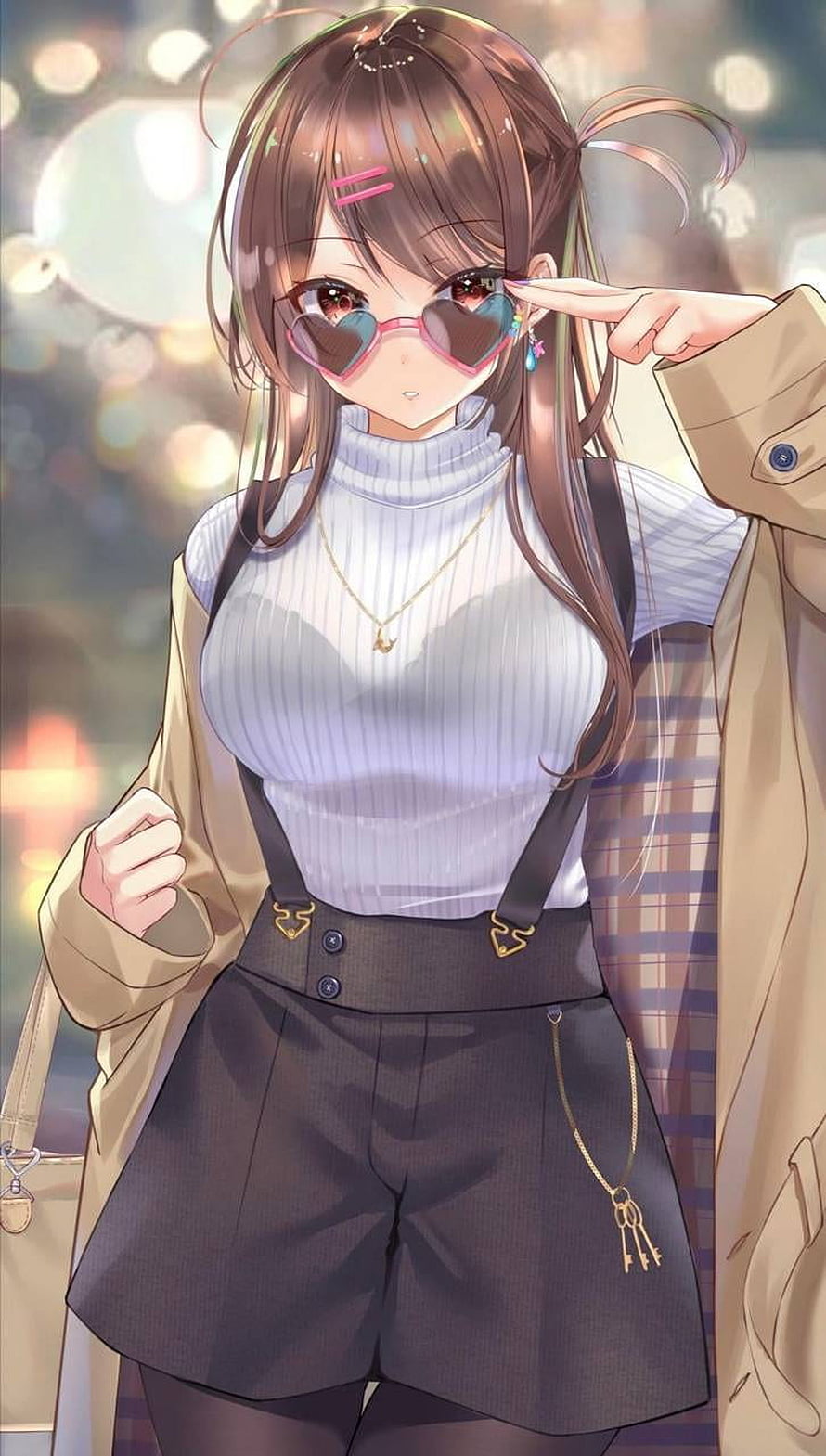 Chizuru Mizuhara from Rent a Girlfriend in Heart-Shaped Sunglasses and Casual Streetwear HD phone wallpaper
