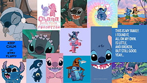Stitch Lilo and Stitch Collage Wallpaper with Ohana Quotes and Cute Character Art HD wallpaper