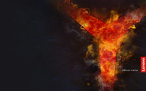 Lenovo Legion Y Logo Burning in Flames on Dark Background HD wallpaper