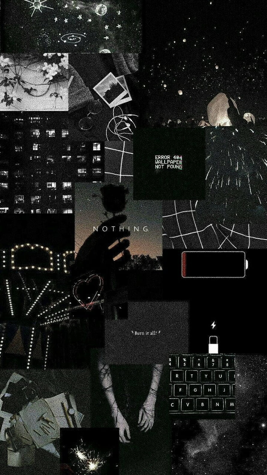 Dark Aesthetic Collage with Glitch Art, Starry Night, and Vintage Keyboard Elements HD phone wallpaper