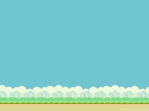Flappy Bird Pixel Art City Skyline Background with Green Ground and Clouds HD wallpaper