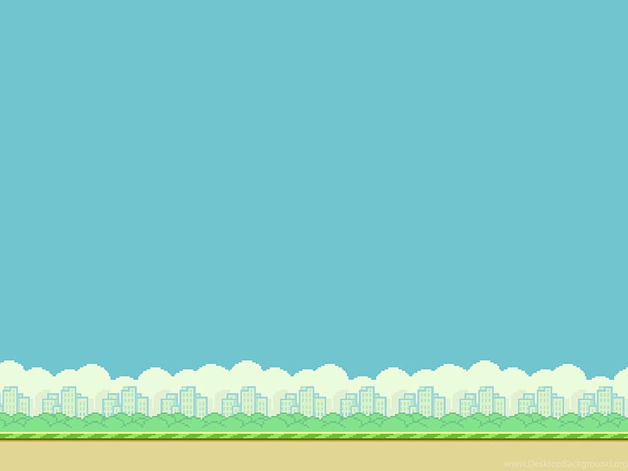 Flappy Bird Pixel Art City Skyline Background with Green Ground and Clouds HD wallpaper