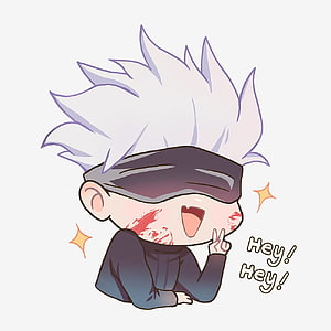 Gojo Satoru Chibi Anime Character with Blindfold and Peace Sign HD phone wallpaper