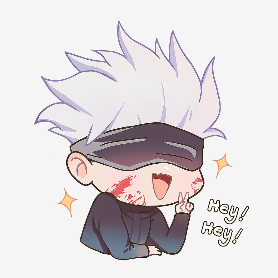 Gojo Satoru Chibi Anime Character with Blindfold and Peace Sign HD phone wallpaper