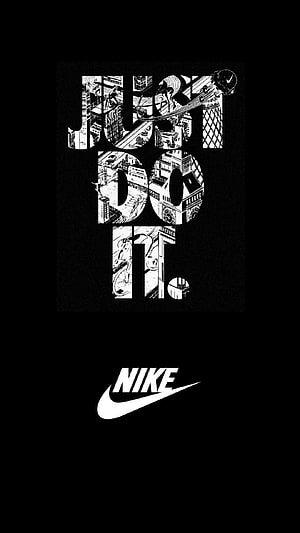 Nike Just Do It Monochrome Typography with Urban Sketch Illustrations on Black Background HD phone wallpaper